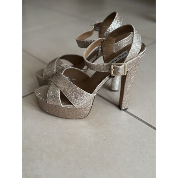 Steve Madden Gold Glitter sparkly Open toe heel pumps size 8.5 - Picture 3 of 8